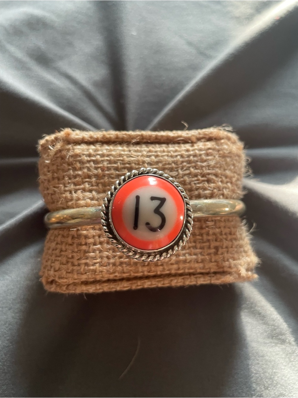 Silver Bangle Billiard Ball Bracelet with Orange #13 by Sage Silver Jewelry